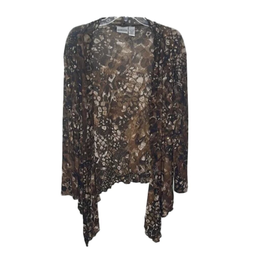 ❤️ 🆕 CHICOS Animal Print Cardigan Size 12